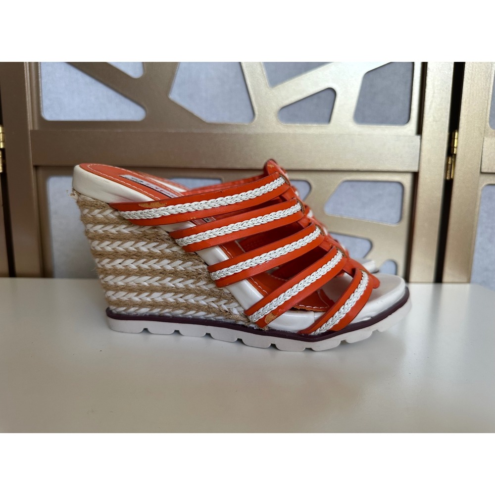 Vintage 2 Lips Too Y2K Umbre Orange White Strappy Espadrille Wedge Sandals 6.5